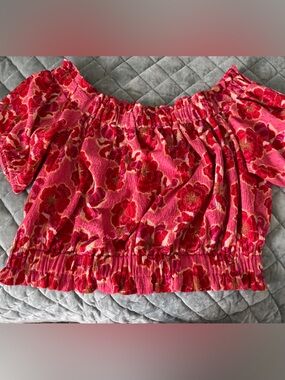 Loft Bright Pink Floral Off-Shoulder Top